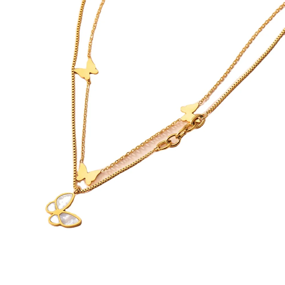 New Stainless Steel Gold Plated Double Layer Shell Butterfly Pendant Necklace Clavicle Chain For Women, As picture
New Stainless Steel Gold Plated Double Layer Shell Butterfly Pendant Necklace Clavicle Chain For Women, As picture