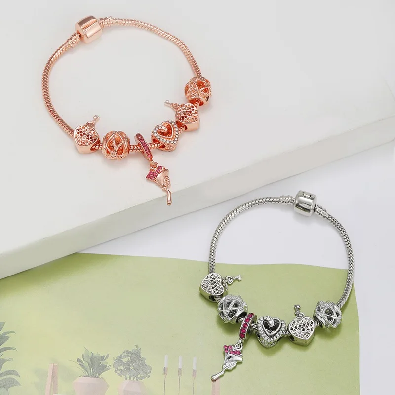 Christmas Gift Rose Gold Silver Hollow Heart Beaded Flower Charm Bracelet Crystal Heart Key Beads Bracelet For Girls
Christmas Gift Rose Gold Silver Hollow Heart Beaded Flower Charm Bracelet Crystal Heart Key Beads Bracelet For Girls