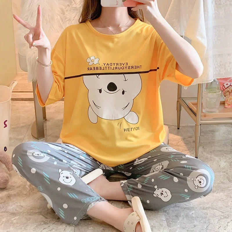 Women's Cartoons Terno Sleepwear Short Sleeve Pants 2Pcs Sets Korean Pajamas Snoopy Print Girls Loose Soft Milk Cotton Home Wear, As picture show
Women's Cartoons Terno Sleepwear Short Sleeve Pants 2Pcs Sets Korean Pajamas Snoopy Print Girls Loose Soft Milk Cotton Home Wear, As picture show