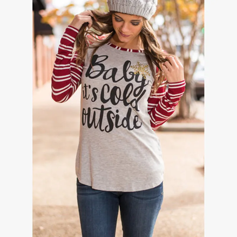 Casual Women Wear Round Necked Stripe Christmas Snowflower Printed Words Women Top Fitness TShirt in Summer, As shown
Casual Women Wear Round Necked Stripe Christmas Snowflower Printed Words Women Top Fitness TShirt in Summer, As shown