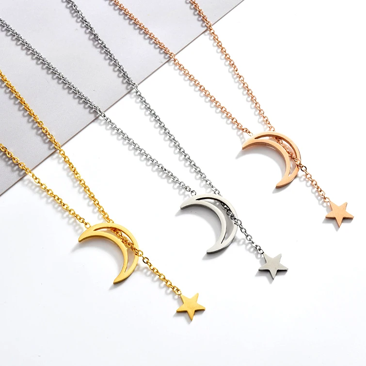 Elegant Ladies Gift Silver 18K Gold Plated Stainless Steel Women Moon and Star Pendant Necklace Jewelry
Elegant Ladies Gift Silver 18K Gold Plated Stainless Steel Women Moon and Star Pendant Necklace Jewelry