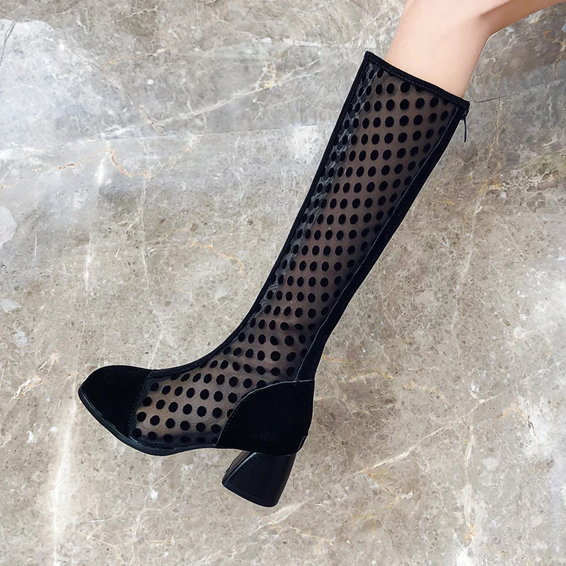 Fashion Knee High Boots Breathable Hollow-out Mesh Round Head Polka Dot Sandals Summer Boots, Black
Fashion Knee High Boots Breathable Hollow-out Mesh Round Head Polka Dot Sandals Summer Boots, Black