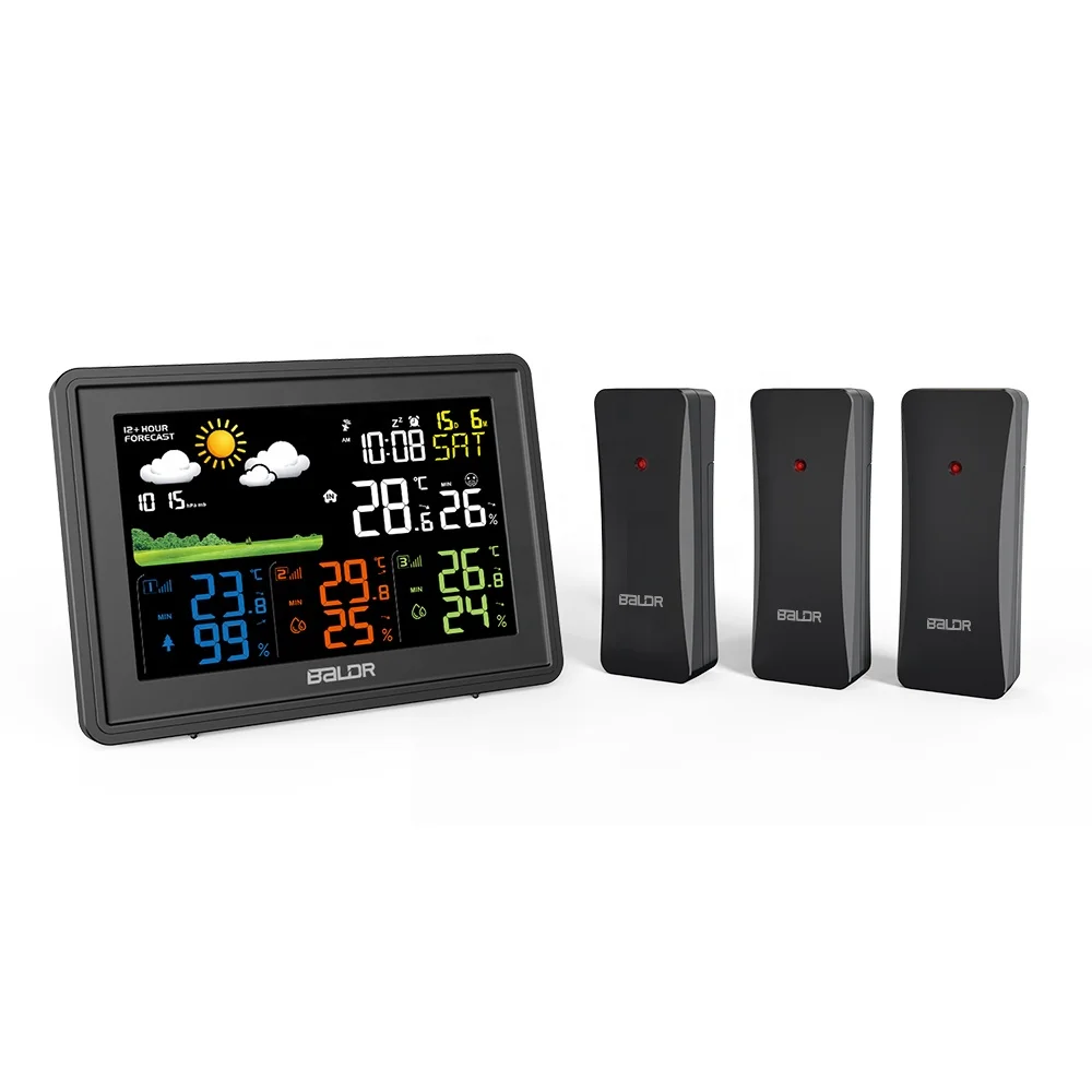 BALDR B0359 Radio Control Digital Color Weather Forecast Station Wireless Indoor Outdoor 3 Sensors Alarm Clock Temp Meter
BALDR B0359 Radio Control Digital Color Weather Forecast Station Wireless Indoor Outdoor 3 Sensors Alarm Clock Temp Meter