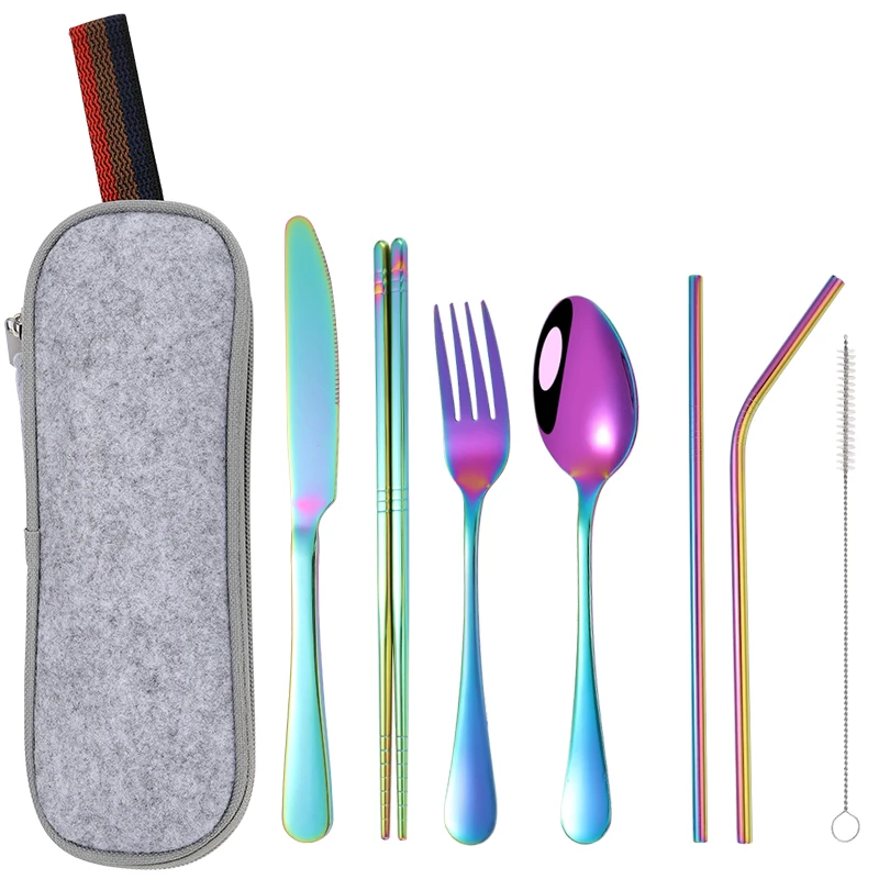 Portable Flatware Gold Stainless Steel Travel Reusable Cutlery Set With Case, Sliver/black/rainbow/rose gold/gold
Portable Flatware Gold Stainless Steel Travel Reusable Cutlery Set With Case, Sliver/black/rainbow/rose gold/gold