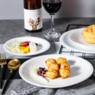 Narrow Side Round White Ceramic Plates Sets Dinnerware