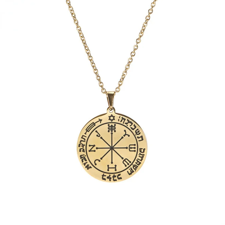 Hot sale European and American style retro Rune round Brand Gold Stainless Steel Necklace
Hot sale European and American style retro Rune round Brand Gold Stainless Steel Necklace