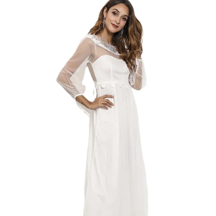Sexy Lace Perspective White Wedding Dress Long Sleeve Dress Women Party Night Dress
Sexy Lace Perspective White Wedding Dress Long Sleeve Dress Women Party Night Dress