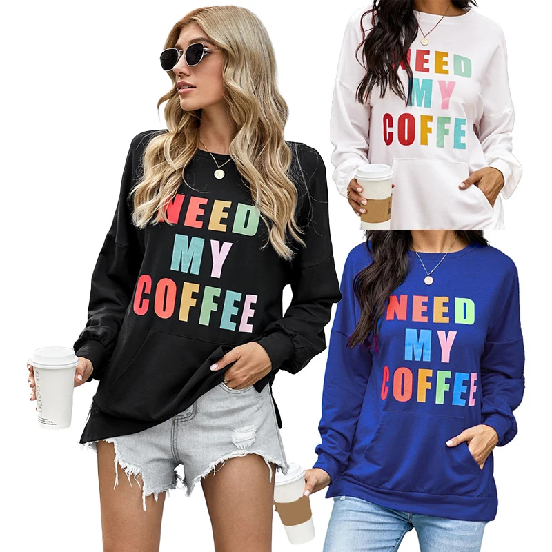 Custom Autumn Winter Pullover Women's Round Neck Long Sleeve Letter Print Kangaroo Pocket Sweatshirt, As shown
Custom Autumn Winter Pullover Women's Round Neck Long Sleeve Letter Print Kangaroo Pocket Sweatshirt, As shown