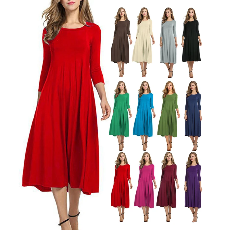 Dresses Women O Neck Three quarters Sleeve Casual Wear Clothes Burgundy Long autumn dress
Dresses Women O Neck Three quarters Sleeve Casual Wear Clothes Burgundy Long autumn dress