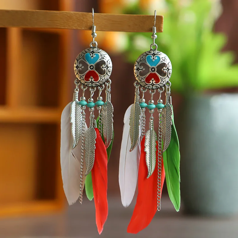 Bohemian Ethnic Sliver Plated Alloy Leaf Pendant Chain Drop Dangle Earrings Vintage Bead Feather Earring, Colorful
Bohemian Ethnic Sliver Plated Alloy Leaf Pendant Chain Drop Dangle Earrings Vintage Bead Feather Earring, Colorful