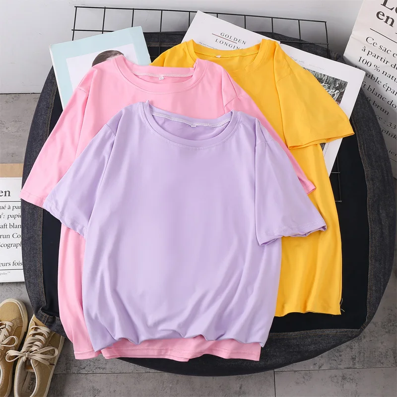 Pure color blank version milk silk fabric round neck short sleeve T-shirt bottoming shirt factory price wholesale sale
Pure color blank version milk silk fabric round neck short sleeve T-shirt bottoming shirt factory price wholesale sale