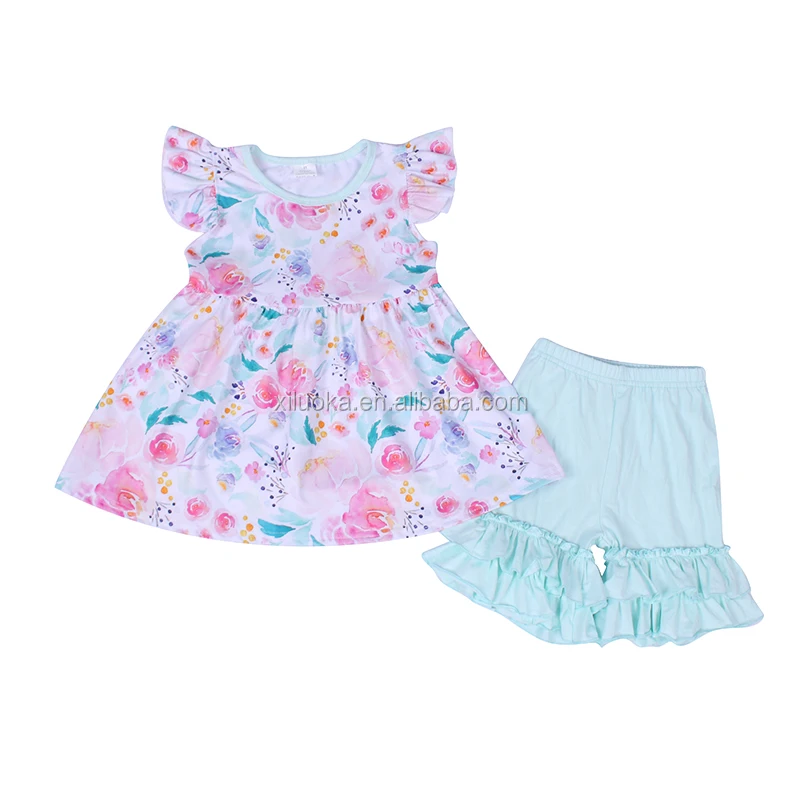 Floral Flutter Sleeve Pearl Shirts Matching Solid Color Shorts Outfits Children Boutique Clothing Set
Floral Flutter Sleeve Pearl Shirts Matching Solid Color Shorts Outfits Children Boutique Clothing Set