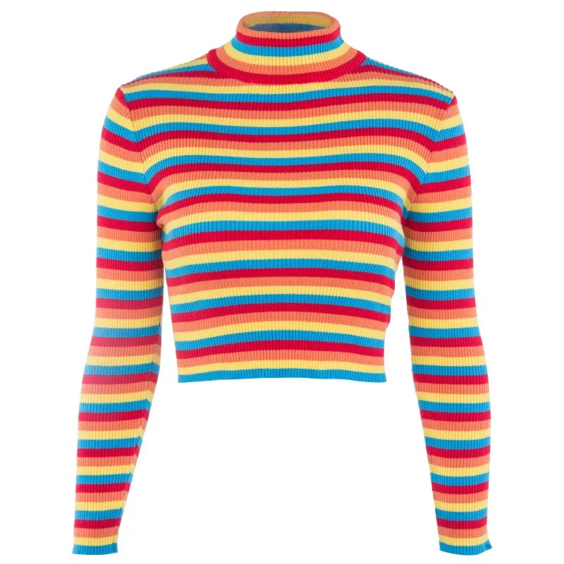 2021 spring new rainbow striped body sculpting sweater women's slim short candy color long-sleeved T-shirt
2021 spring new rainbow striped body sculpting sweater women's slim short candy color long-sleeved T-shirt