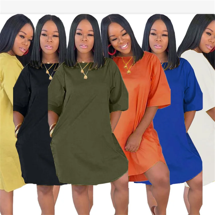 Latest Design Lady Solid Color Pocket Loose Short Clothes Summer Plus Size Women Dresses
Latest Design Lady Solid Color Pocket Loose Short Clothes Summer Plus Size Women Dresses
