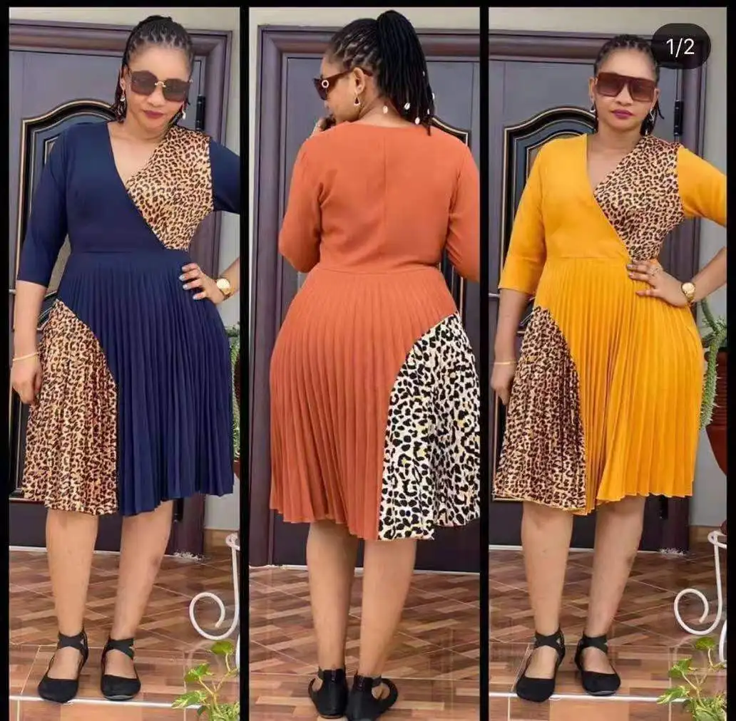 Latest Design Vestidos Short Sleeve V Neck Stretch Patchwork leopard print Pleated lady elegant casual maxi women dresses, Customized color
Latest Design Vestidos Short Sleeve V Neck Stretch Patchwork leopard print Pleated lady elegant casual maxi women dresses, Customized color