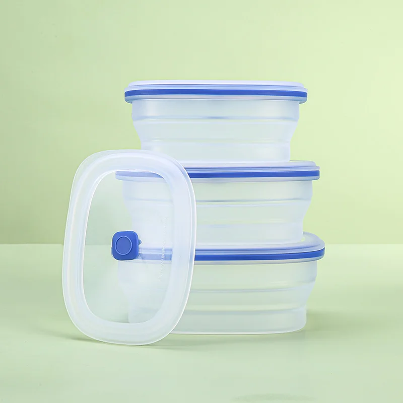 

Wholesale Custom Design Collapsible Reusable BPA Free silicone kitchen storage containers food lunch box with lid