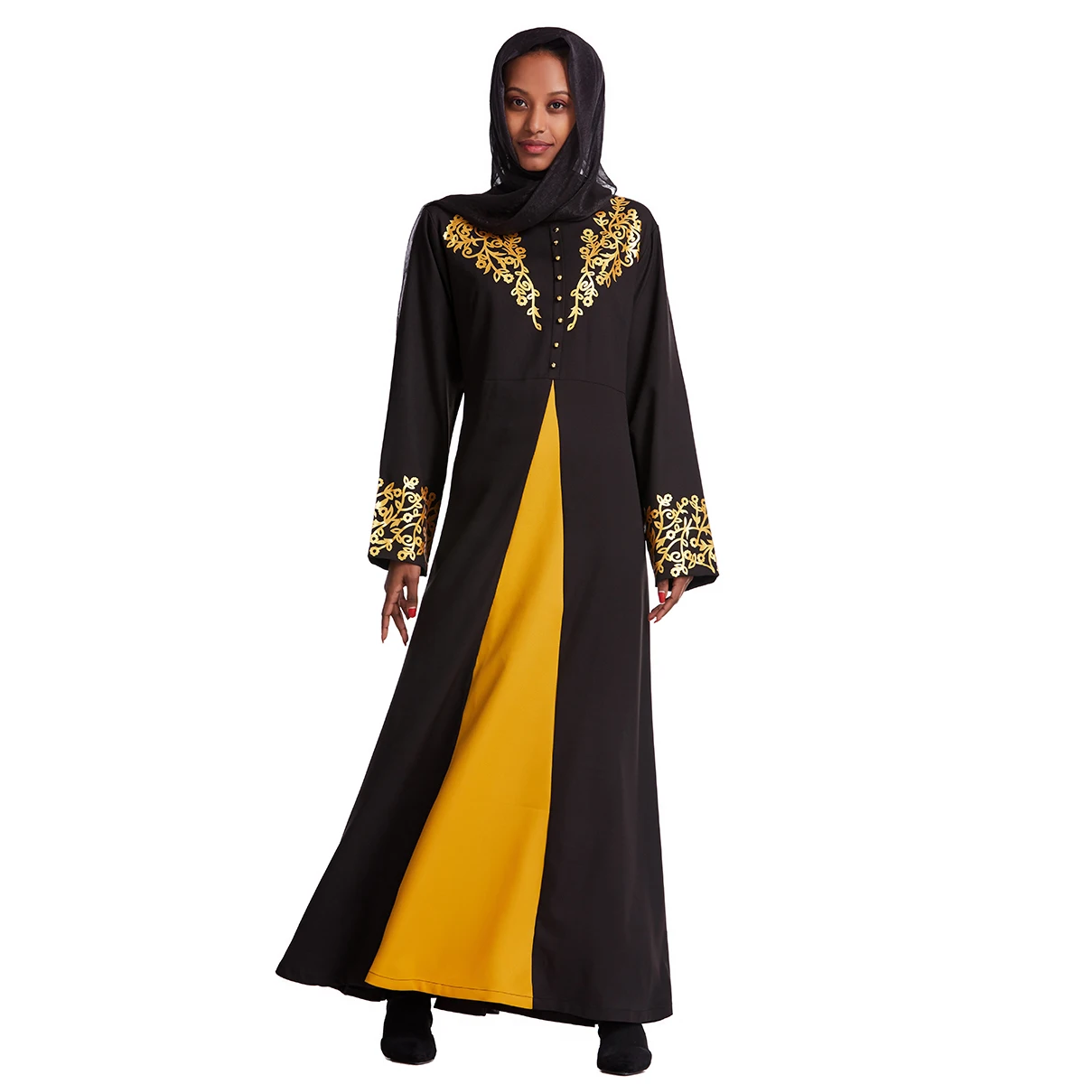 

Dubai Arabic Muslim Abaya Dress 2021Moroccan Kaftan Hooded Button Robe Turkish Gown Islamic Women Maxi Applique Dress