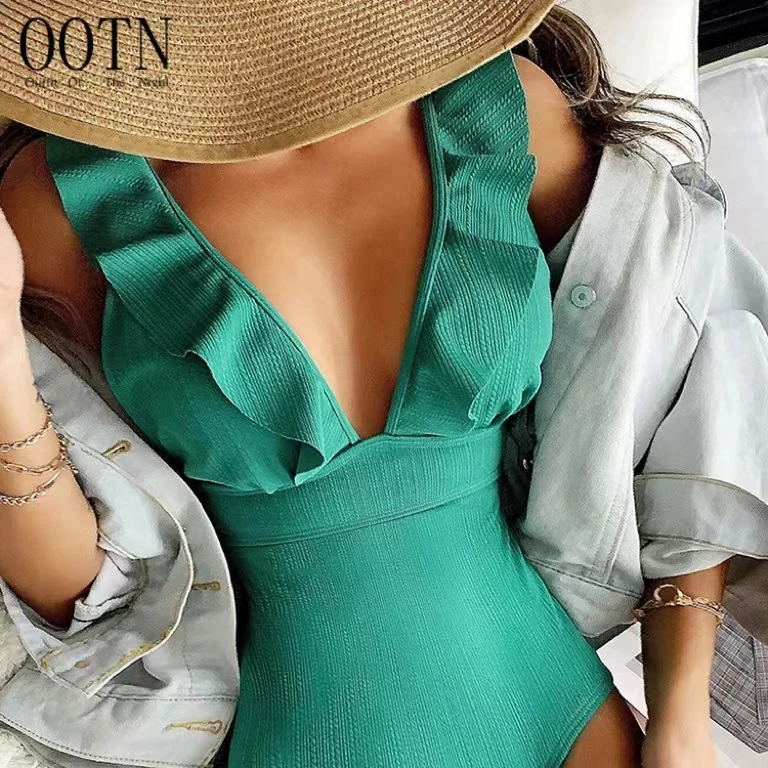 OOTN Black Color Back String Monokini Ribbed Fabric Beachwear Solid Bathing Suits One Piece Ruffle Swimsuit Women'S Swimwear
OOTN Black Color Back String Monokini Ribbed Fabric Beachwear Solid Bathing Suits One Piece Ruffle Swimsuit Women'S Swimwear