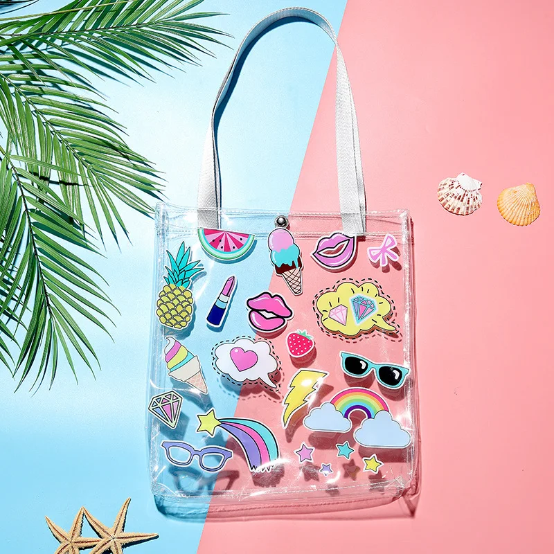 Transparent Large Vinyl Tote Shoulder Bags Stock Full Printing Summer Women Handbag Ladies Clear Beach Bag, As photo
Transparent Large Vinyl Tote Shoulder Bags Stock Full Printing Summer Women Handbag Ladies Clear Beach Bag, As photo
