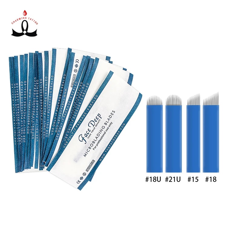 

Private Label 18U 0.16mm Disposable Microblading Blade Eyebrow Tattoo Needle Eo Gas Sterilized, Blue