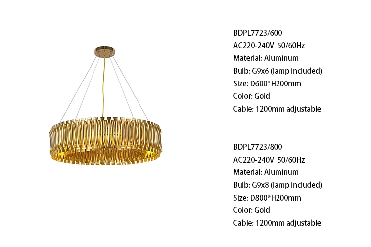 Luxury Modern Gold tube Aluminum LED Pendant Light for hotel villa shopping mall