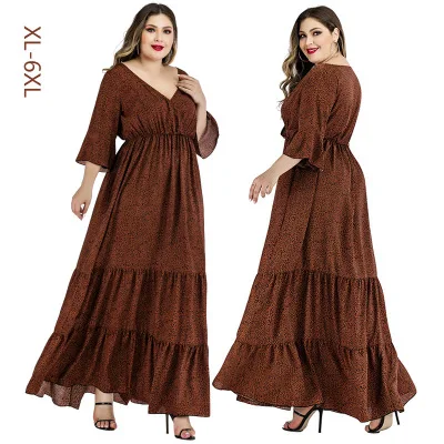 F10954A Hot sale Summer style large size dress casual V collar plus size dressesfor women, Brown
F10954A Hot sale Summer style large size dress casual V collar plus size dressesfor women, Brown