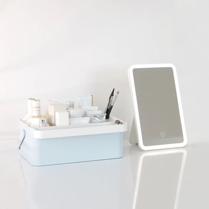 Makeup storage brush kit packaging boxes with makeup vanity cosmetic fill-in light LED mirror Large size, White and pink
Makeup storage brush kit packaging boxes with makeup vanity cosmetic fill-in light LED mirror Large size, White and pink
