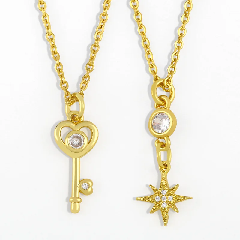 Trendy Gold Plated Shiny Zircon Lucky Star Pendant Necklace Personality Heart Shaped Key Necklace For Girl's Gifts, As picture
Trendy Gold Plated Shiny Zircon Lucky Star Pendant Necklace Personality Heart Shaped Key Necklace For Girl's Gifts, As picture