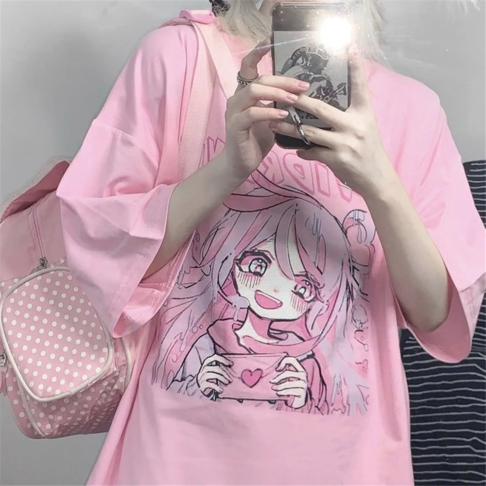Women Summer T-Shirt Girl Cotton Japan Cartoon Pink Top Summer Cute Tees Causal Harajuku Oversized Punk Kawaii T Shirts Males
Women Summer T-Shirt Girl Cotton Japan Cartoon Pink Top Summer Cute Tees Causal Harajuku Oversized Punk Kawaii T Shirts Males