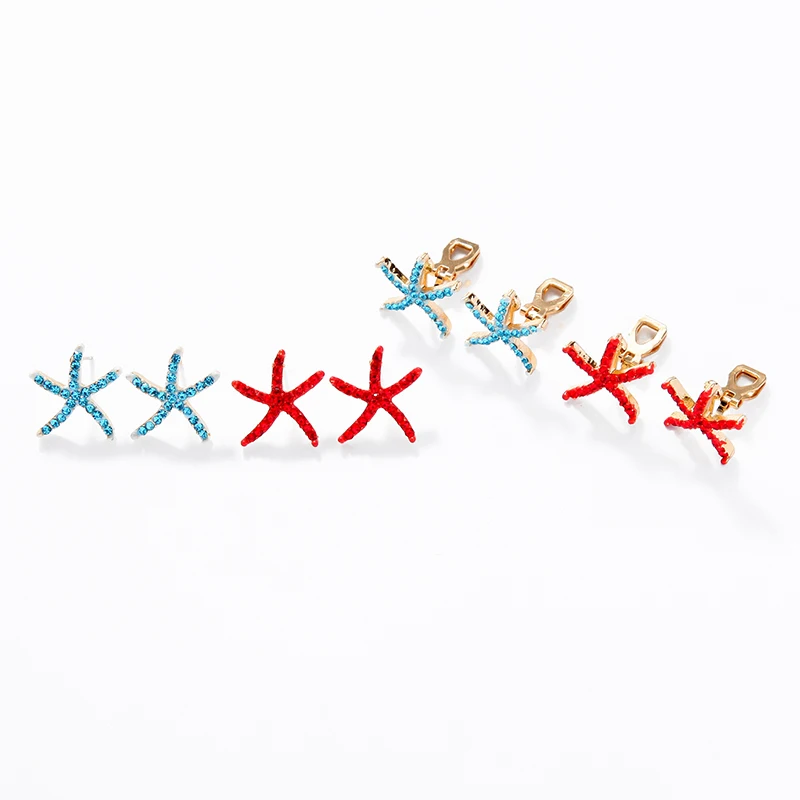 e021548 2020 New Designs Shiny Starfish Crystal Blue Red Enamel Sea Star Women Fashion Jewelry Cute Stud Clip on Earrings
e021548 2020 New Designs Shiny Starfish Crystal Blue Red Enamel Sea Star Women Fashion Jewelry Cute Stud Clip on Earrings