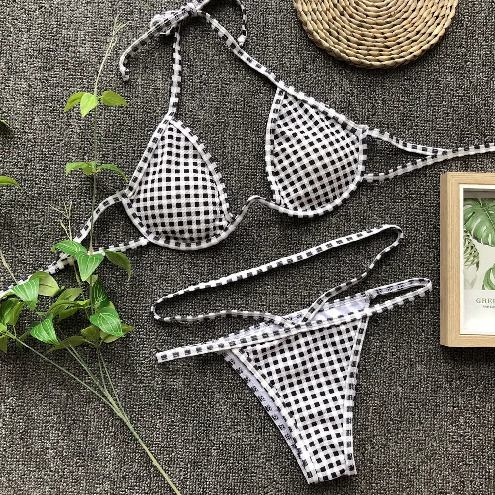 Gingham Sujetador De Bikini Con Realce Y Aros Traje De Ba O Peque O