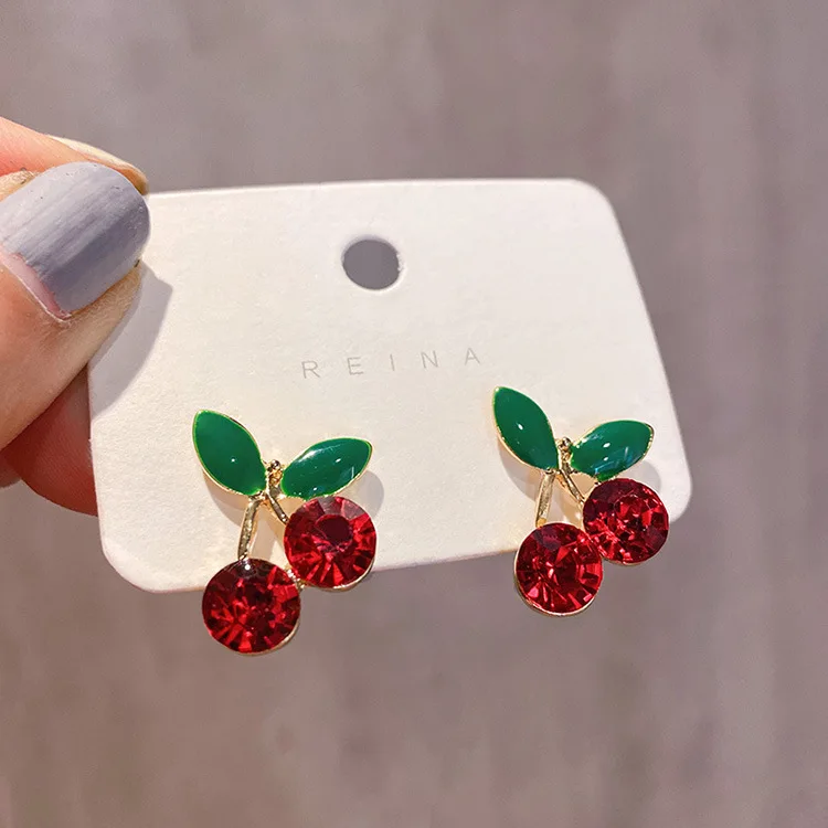 fashion red crystal fruit stud earrings