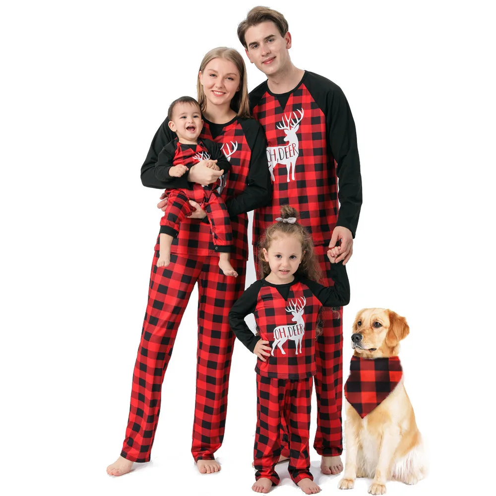 Fashion Patchwork Long Sleeve Red Black Grid T Shirt Parent-Child Clothing Family Christmas Pajamas Kid Women Men Casual Suit
Fashion Patchwork Long Sleeve Red Black Grid T Shirt Parent-Child Clothing Family Christmas Pajamas Kid Women Men Casual Suit