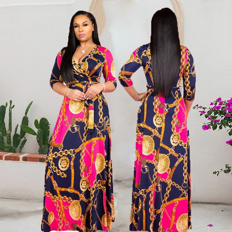 wholesale S-3XL Africa half sleeve deep v neck with belt floral print plus size women clothing maxi casual dress long
wholesale S-3XL Africa half sleeve deep v neck with belt floral print plus size women clothing maxi casual dress long