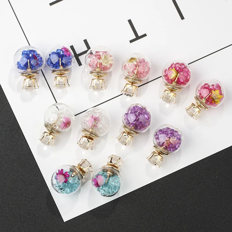 Korea New Fashion Model Glass Ball Ear Ring Fashion Flower with Crystal Stud Earrings For Women Party Jewelry, White, pink, blue, rose red, purple, lake blue
Korea New Fashion Model Glass Ball Ear Ring Fashion Flower with Crystal Stud Earrings For Women Party Jewelry, White, pink, blue, rose red, purple, lake blue