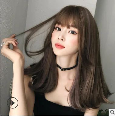 Wig female long hair full headgear black long straight hair natural air bangs full top hair lifelike Wigs
Wig female long hair full headgear black long straight hair natural air bangs full top hair lifelike Wigs