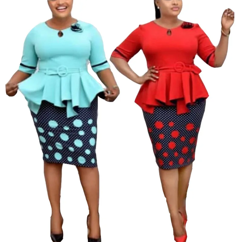 2020 new African mother women's commuter office dot round dress with belt two piece suits, As showed
2020 new African mother women's commuter office dot round dress with belt two piece suits, As showed