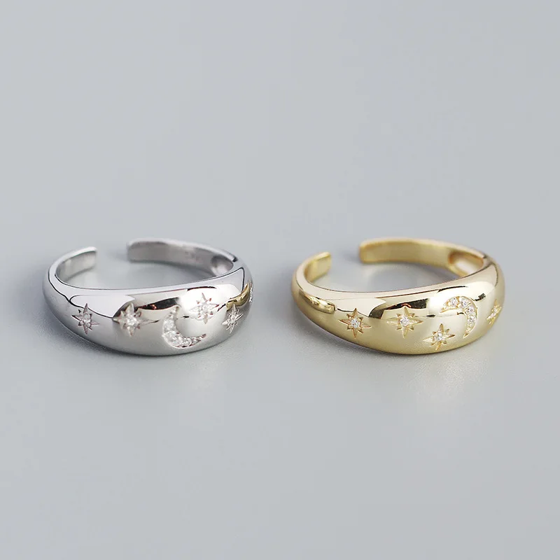 925 Sterling Silver Gold Star Moon Rings Adjustable Women Luxury Open Band Circle Rings
925 Sterling Silver Gold Star Moon Rings Adjustable Women Luxury Open Band Circle Rings