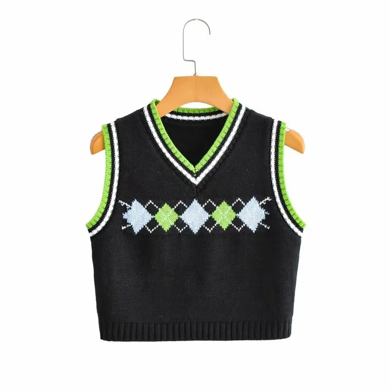 Plaid Diamond Jacquard V-neck Shirt Sleeveless Vest Sweater R21426S New European and American Women's Fashion Pullovers Female
Plaid Diamond Jacquard V-neck Shirt Sleeveless Vest Sweater R21426S New European and American Women's Fashion Pullovers Female