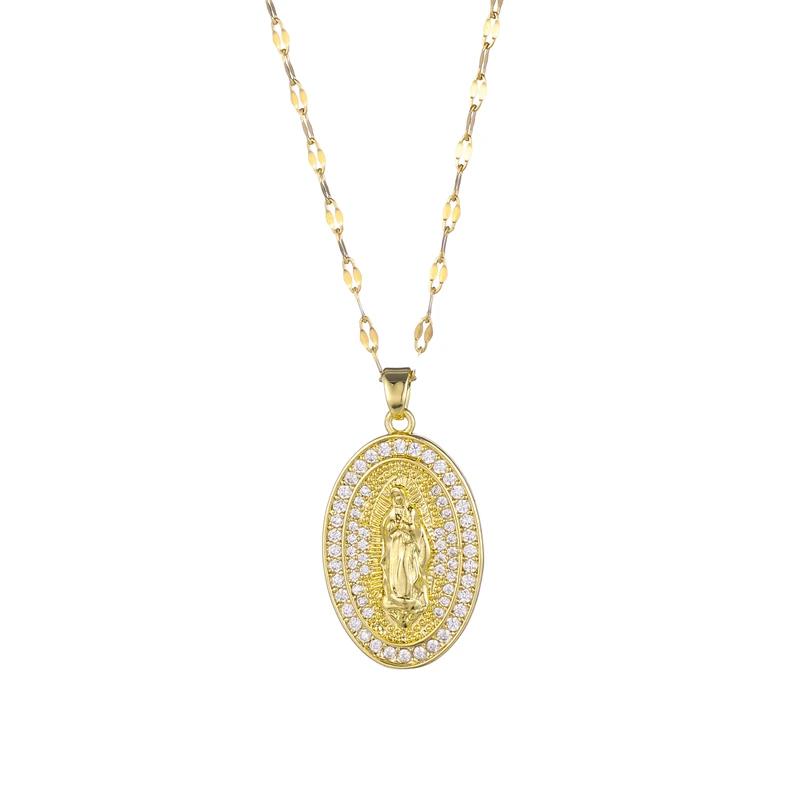 Hip Hop Fashion Jewelry Virgin Mary Necklace Woman Chain Necklace Gold Plated Stainless Steel Zircon Necklace Set
Hip Hop Fashion Jewelry Virgin Mary Necklace Woman Chain Necklace Gold Plated Stainless Steel Zircon Necklace Set