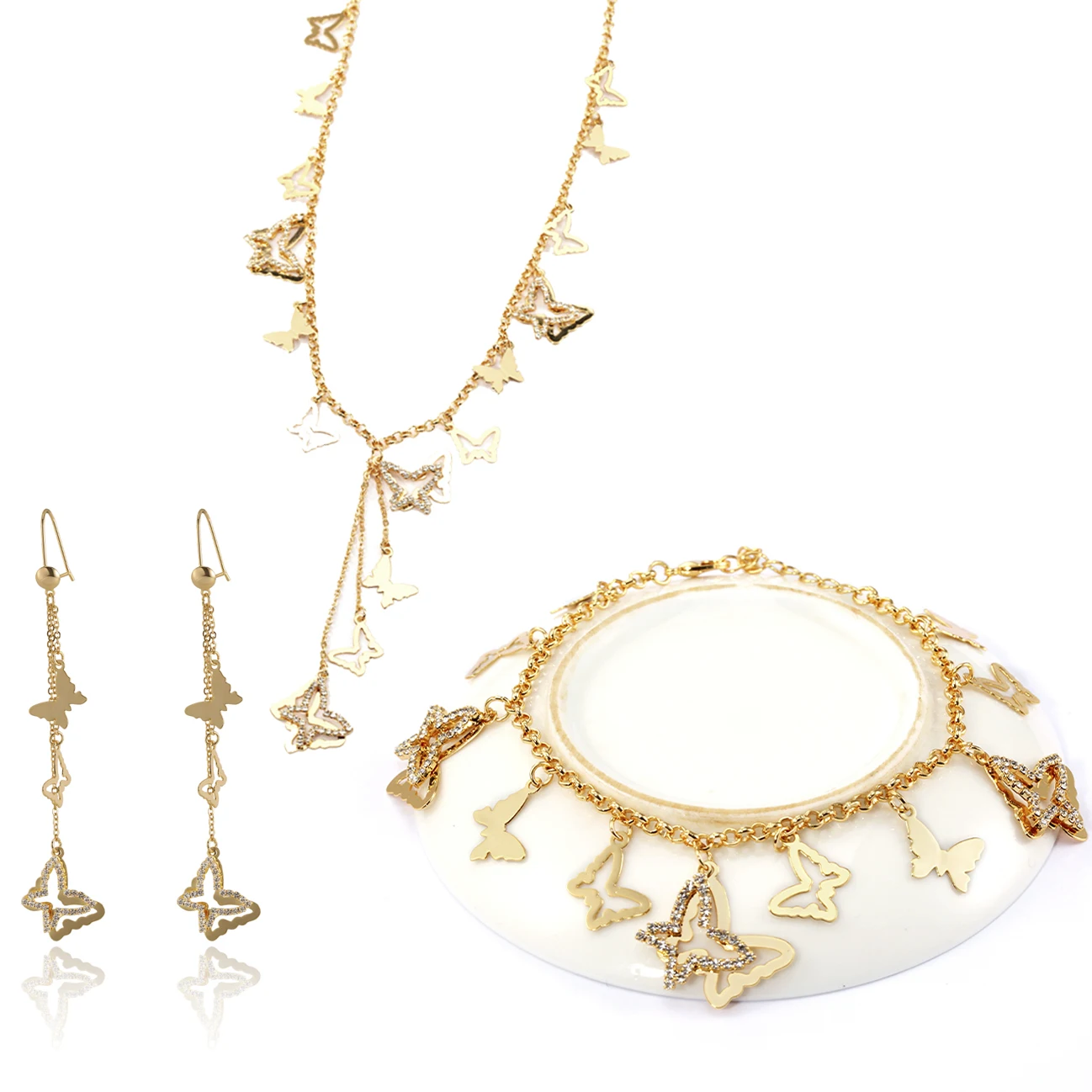 Fashion women butterfly jewelry set layered butterfly necklace cuban bracelet three piece set women jewelry, Gold
Fashion women butterfly jewelry set layered butterfly necklace cuban bracelet three piece set women jewelry, Gold