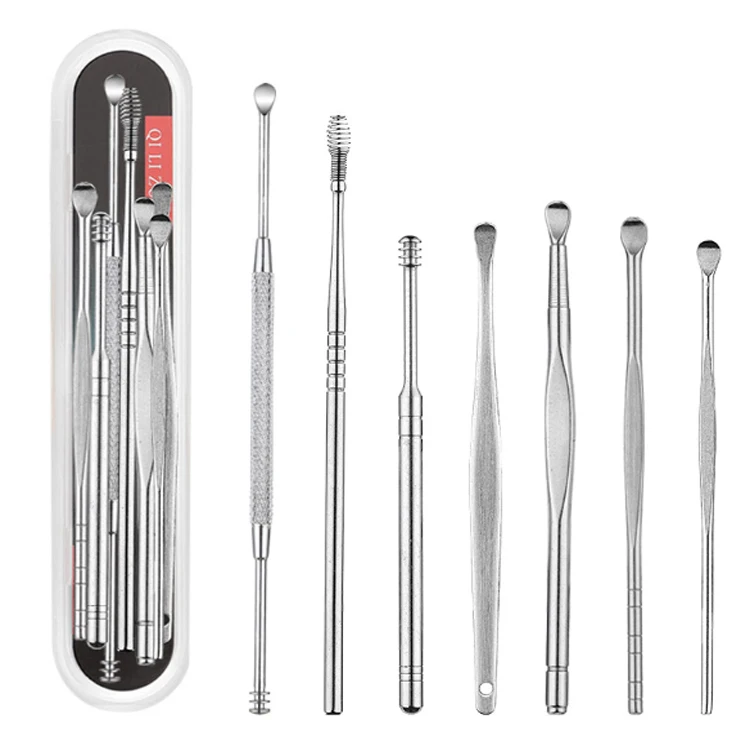 Custom Pure titanium Stainless steel ear scoop 7-piece double head spiral ear scoop cleaning tool, Silver
Custom Pure titanium Stainless steel ear scoop 7-piece double head spiral ear scoop cleaning tool, Silver