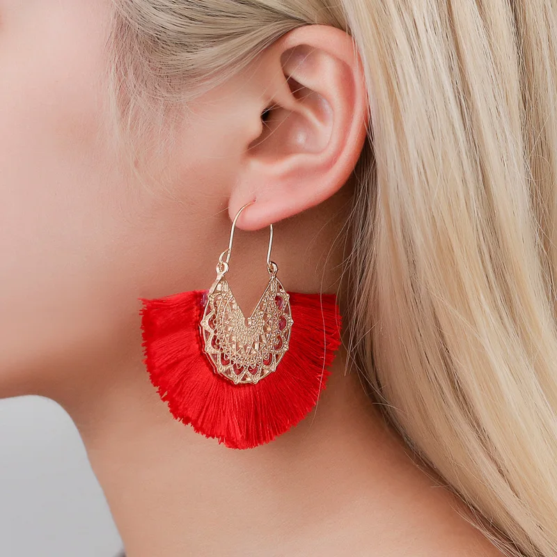 Ethnic style new tassel earrings retro exaggerated fan-shaped lace pattern earrings earrings, Multi
Ethnic style new tassel earrings retro exaggerated fan-shaped lace pattern earrings earrings, Multi