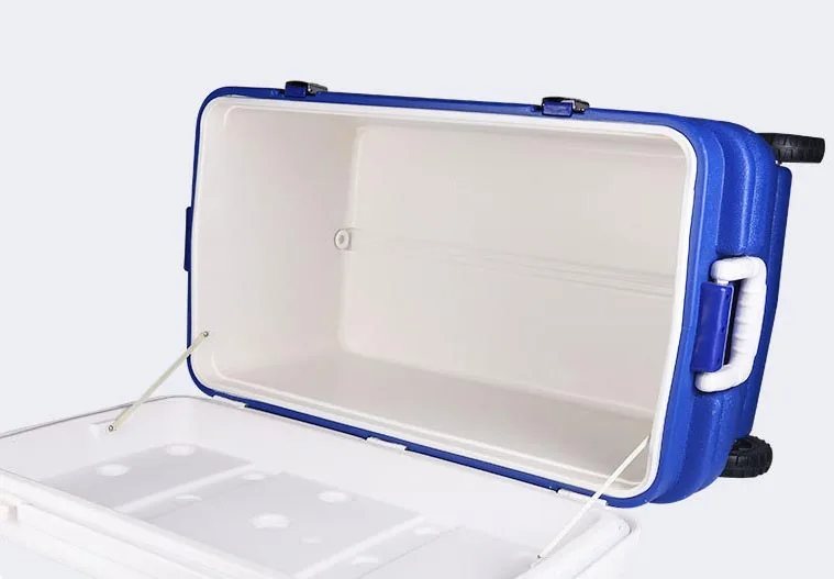 90L 100L Large Trolley Cooler Box container with wheels for Marine fishing camping commercial PU Insulated Ice Chest Cooler box