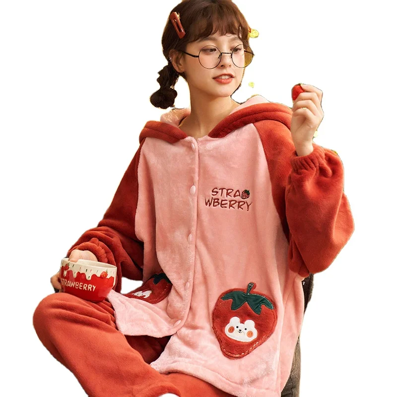 Pajamas Women Autumn Winter Coral Fleece Long Sleeve Home Wear Flannel Thickened Winter Large Plush Warm Suit
Pajamas Women Autumn Winter Coral Fleece Long Sleeve Home Wear Flannel Thickened Winter Large Plush Warm Suit