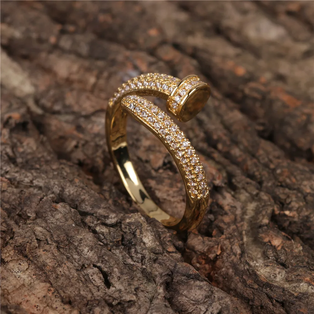 Amazon Hot Sale 18K Real Gold Plated Micor Pave CZ Nail Shape Ring Statement Bling Crystal Nail Hip Hops Rings Jewelry
Amazon Hot Sale 18K Real Gold Plated Micor Pave CZ Nail Shape Ring Statement Bling Crystal Nail Hip Hops Rings Jewelry
