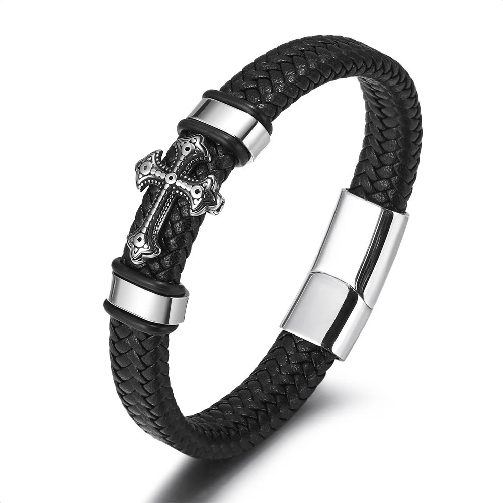 man's statement simple stainless steel silver cross link wide braided leather bracelet jewelry
man's statement simple stainless steel silver cross link wide braided leather bracelet jewelry