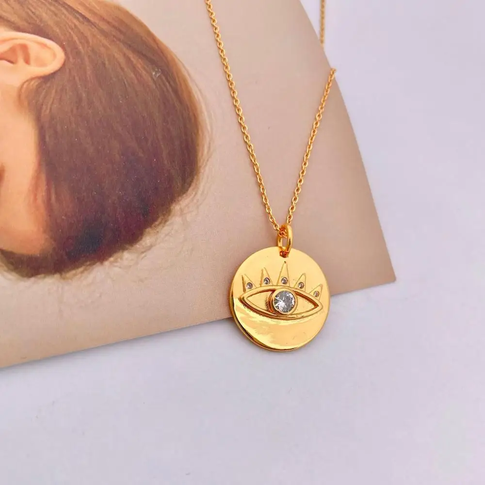 Stylish CZ Zircon Stone Evil Eye Necklace Jewelry Small Round Disc Coin Pendant Necklaces for Women Fashion Jewellery, Gold plated
Stylish CZ Zircon Stone Evil Eye Necklace Jewelry Small Round Disc Coin Pendant Necklaces for Women Fashion Jewellery, Gold plated