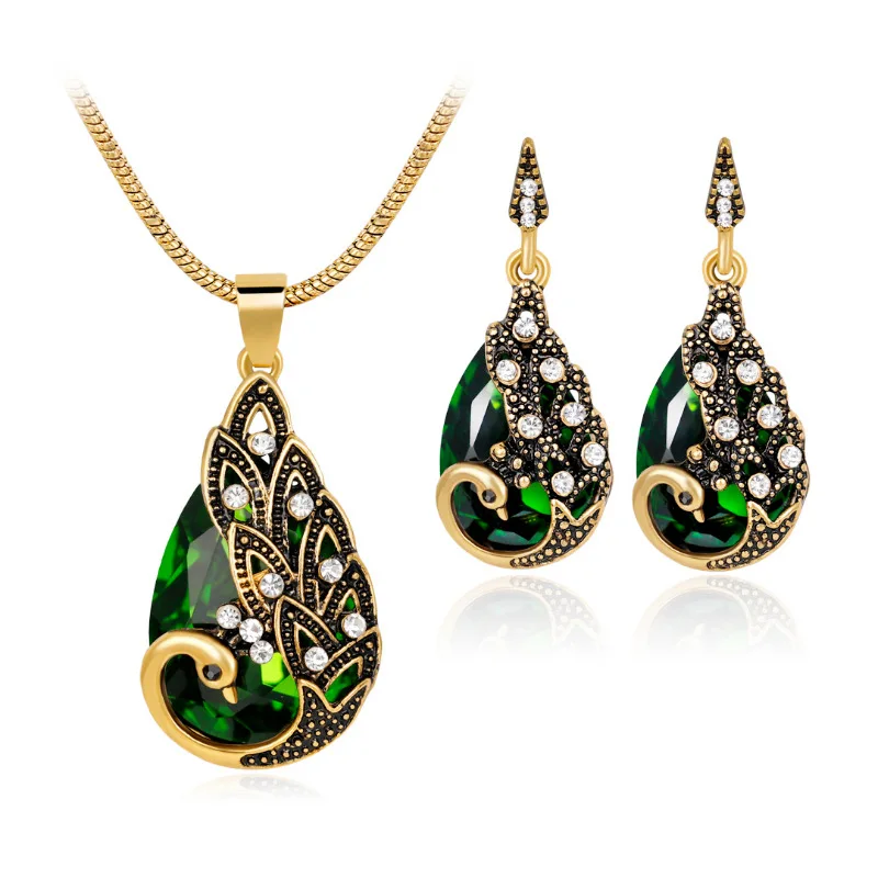 Retro Jewelry Set For Women Ethnic Crystal Gem Peacock Charms Necklace Earrings Set Gold Chain Wedding Sets (KJ075), Same as the picture
Retro Jewelry Set For Women Ethnic Crystal Gem Peacock Charms Necklace Earrings Set Gold Chain Wedding Sets (KJ075), Same as the picture
