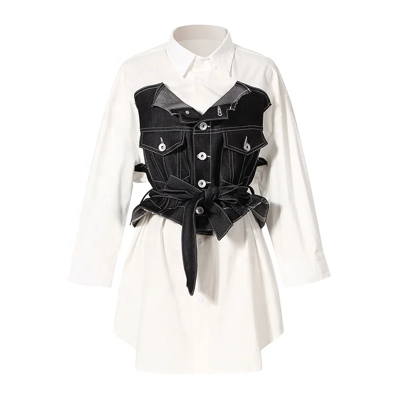 Spring Fashion Mid-length Fake-two-piece Shirt Dresses Long Midi Casual Black Denim Dresses Lady Jeans Dress
Spring Fashion Mid-length Fake-two-piece Shirt Dresses Long Midi Casual Black Denim Dresses Lady Jeans Dress